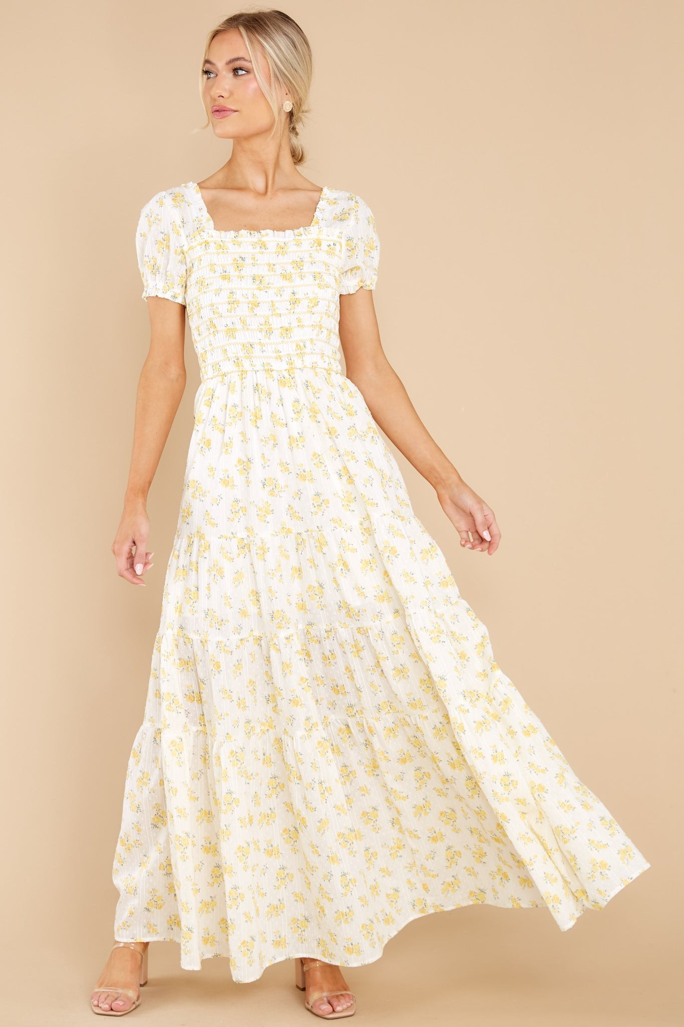 Heart Of Marigolds White Floral Print Maxi Dress | Red Dress 
