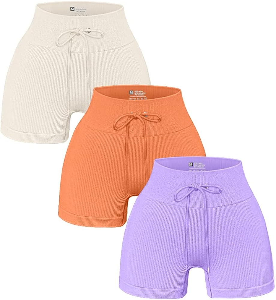OQQ Women's 3 Piece Yoga Shorts Ribbed Seamless Workout High Waist Athletic Leggings | Amazon (US)