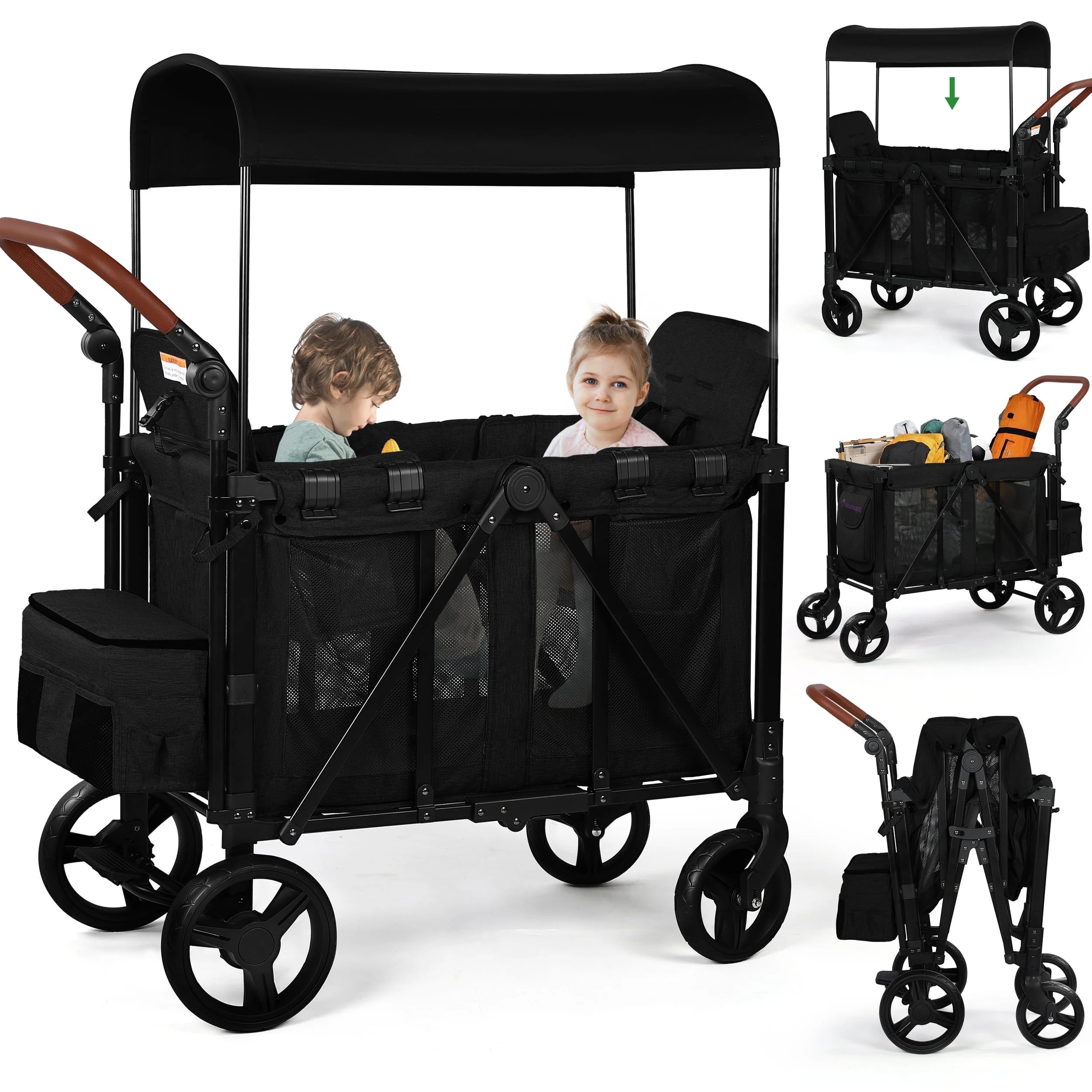 Vomeast Wagon Stroller for 2 Kids, 3-in-1 Outdoor Baby Stroller Wagon with Canopy, 5-Point Harnes... | Walmart (US)