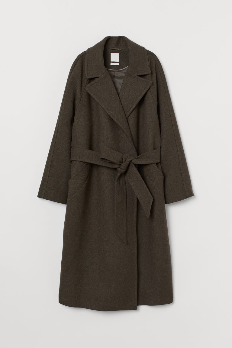 Calf-length coat in a recycled Italian wool blend. Notched lapels, removable tie belt at waist, a... | H&M (US + CA)