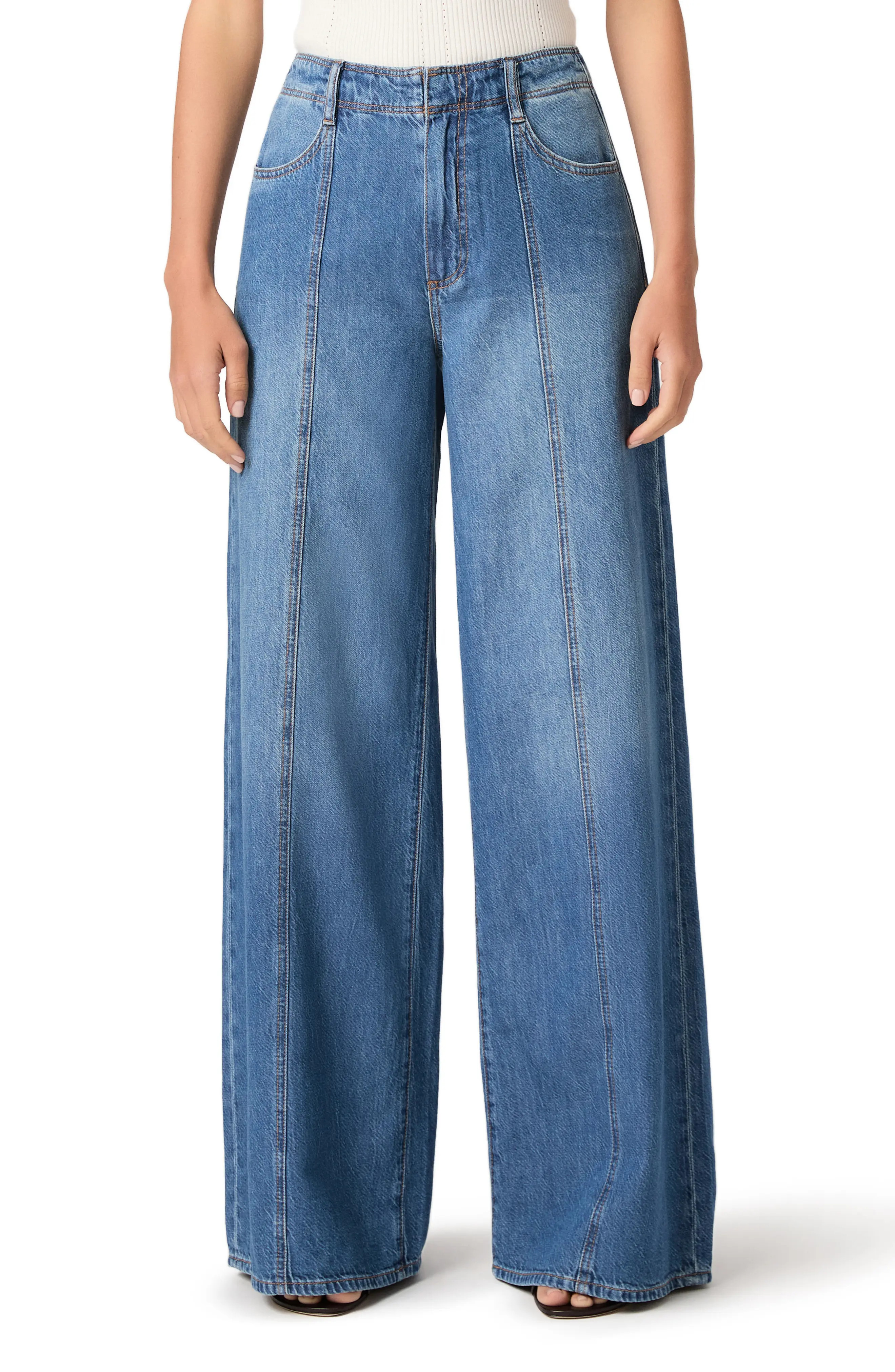 PAIGE Cameron Seamed High Waist Super Wide Leg Jeans in La Verne at Nordstrom, Size 23 | Nordstrom