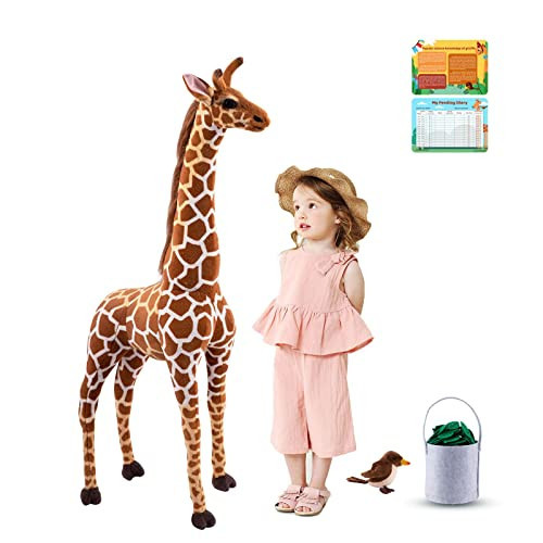 BRINJOY Giant Stuffed Giraffe Animal Set, 47 Inch Large Giraffe Plush Toy for Kids with Bird & Basket & Leaves & Card, Toddler Lifelike Standing Toys Stuffed Animal Gift for Girls Boys | Amazon (US)