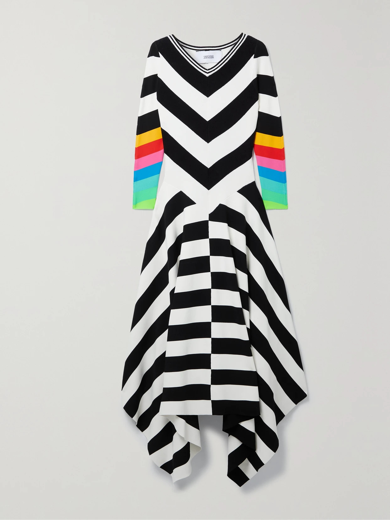 Christopher John Rogers - Asymmetric Striped Stretch-knit Maxi Dress - Black - small | NET-A-PORTER APAC