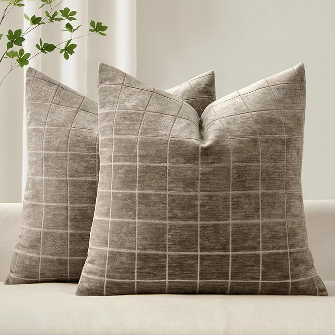 MIULEE Decorative Chenille Check Euro Shams Throw Pillow Covers Vintage Plaid Couch Pillows 24x24... | Amazon (US)