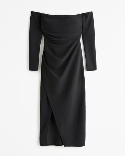 Long-Sleeve Off-the-Shoulder Crepe Midi Dress | Abercrombie & Fitch (US)