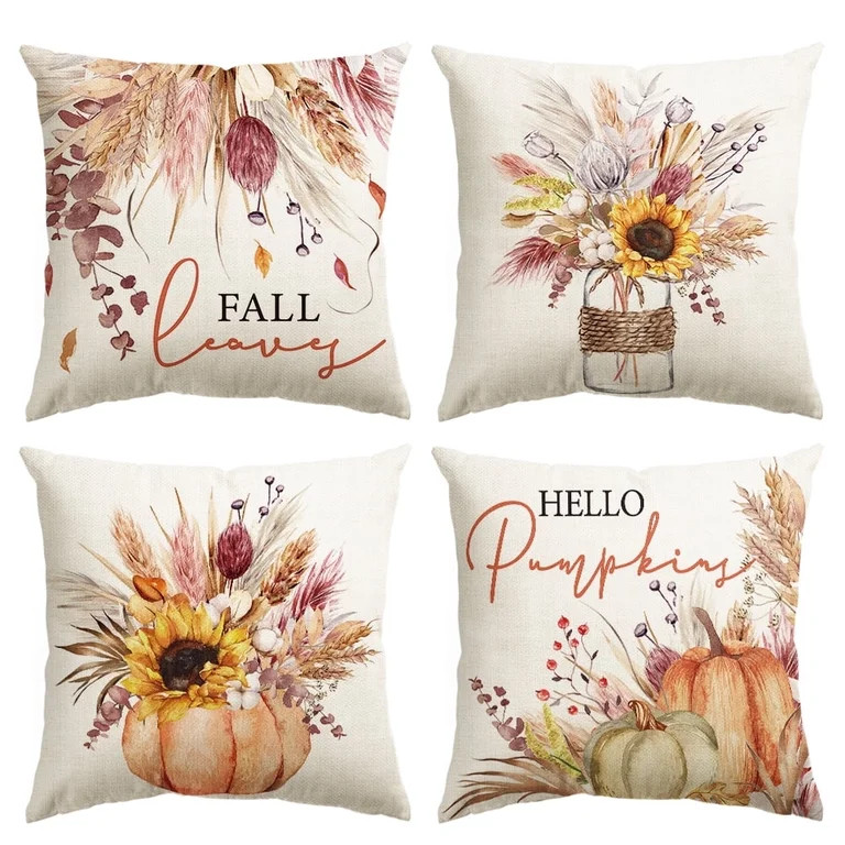 Smile Fall Pumpkin Wheat Cotton Jar Autumn Thanksgiving Throw Pillow Covers, 18 x 18 Inch Seasona... | Walmart (US)