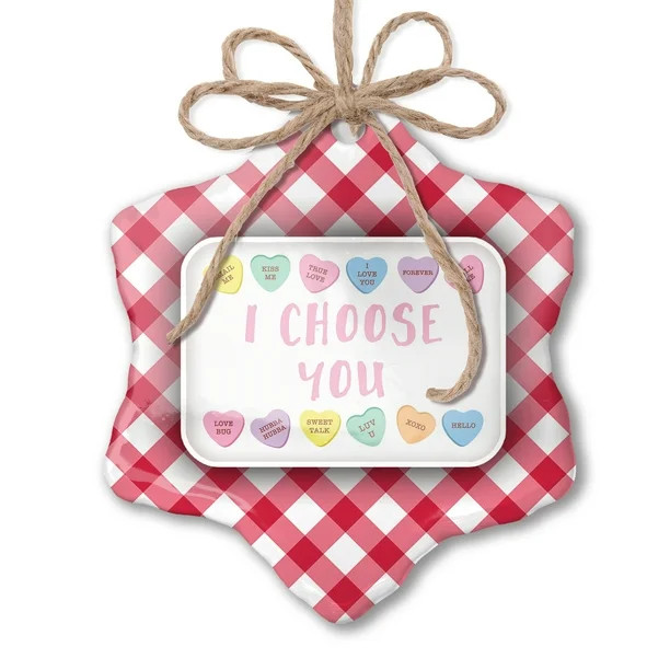 Christmas Ornament I Choose You Valentine's Day Conversation Hearts Border Red plaid Neonblond - ... | Walmart (US)