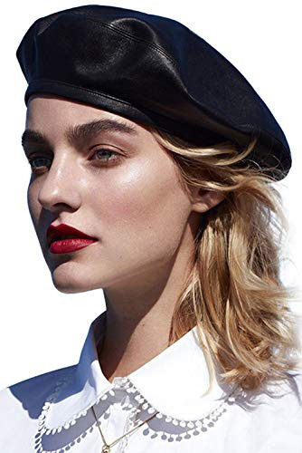 WETOO Women Beret Hat PU Leather French Black Beret Artist Cap | Amazon (US)