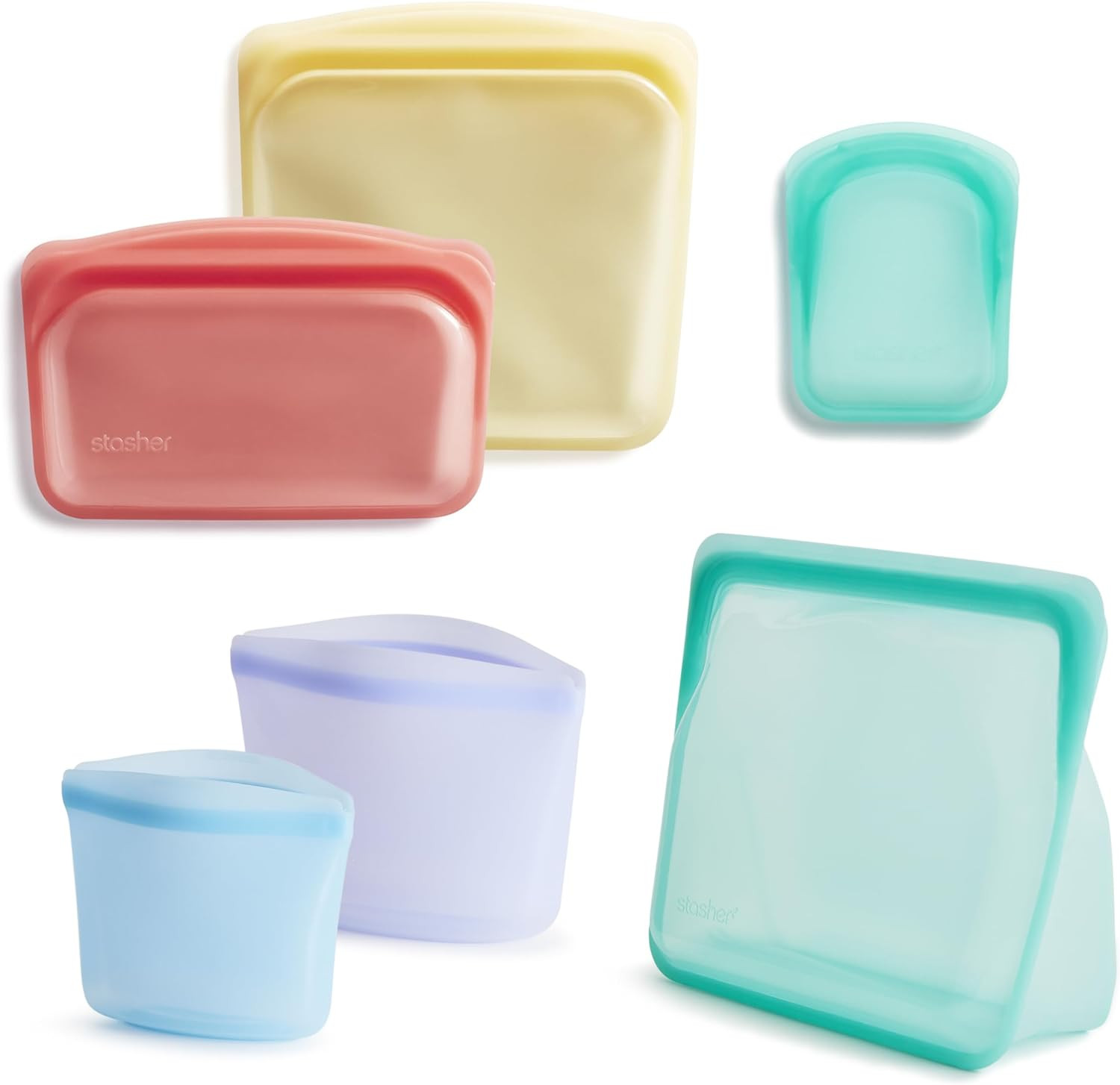 Stasher Premium Silicone Reusable Food Storage Bags, 6-Pack, Rainbow | Multi-Use Food Storage Bag... | Amazon (US)