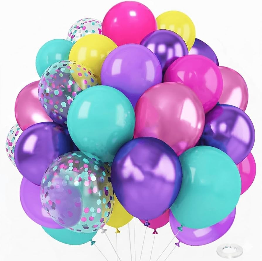 Purple Pink Blue Confetti Balloon, Rainbow Birthday Party Decorations- 12in Hot Pink Metallic Pur... | Amazon (US)