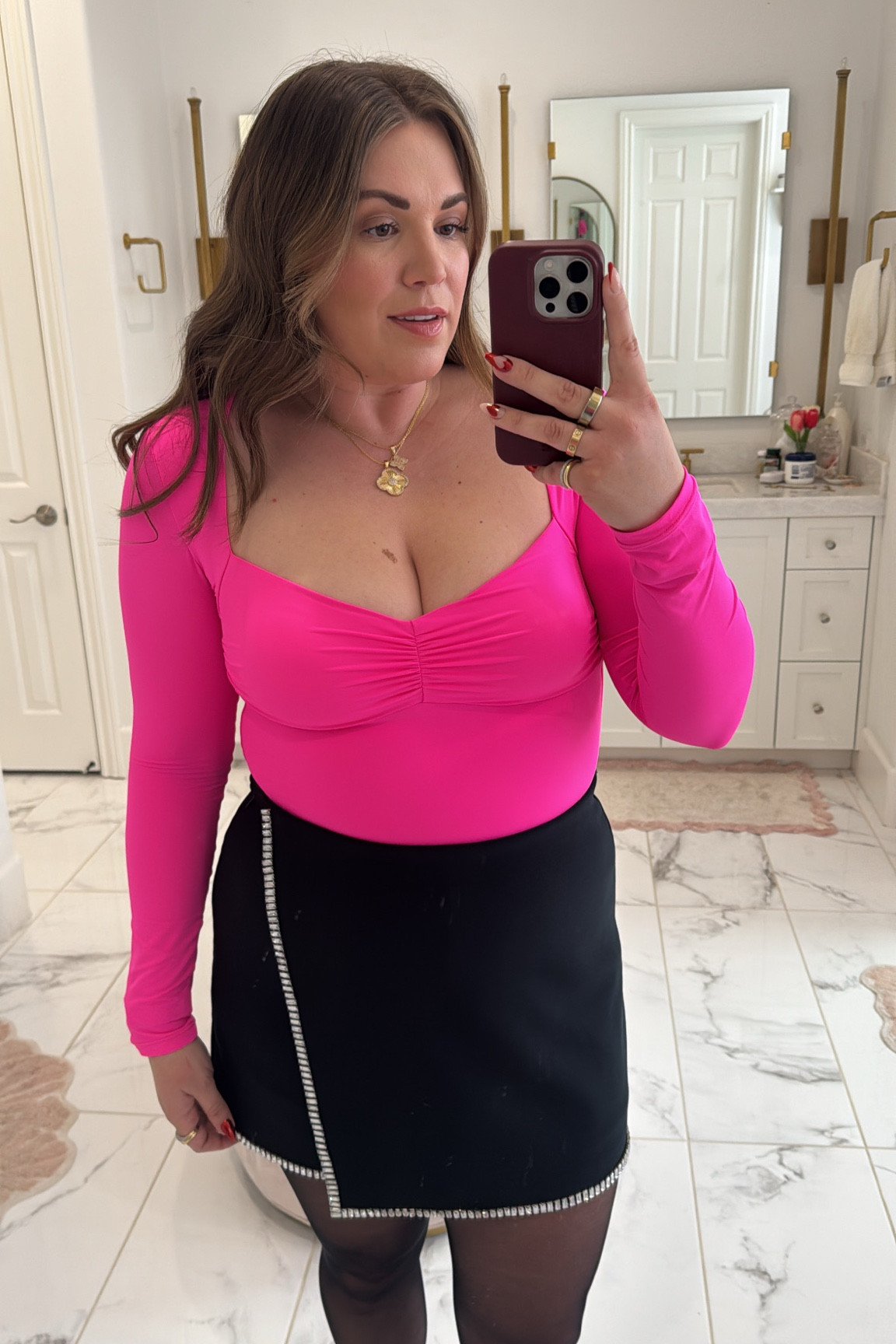 curvy midsize Valentine outfit 💕 wearing size xl in hot pink bodysuit and size large in embellished skort! 

#LTKMidsize #LTKFindsUnder100 #LTKSeasonal