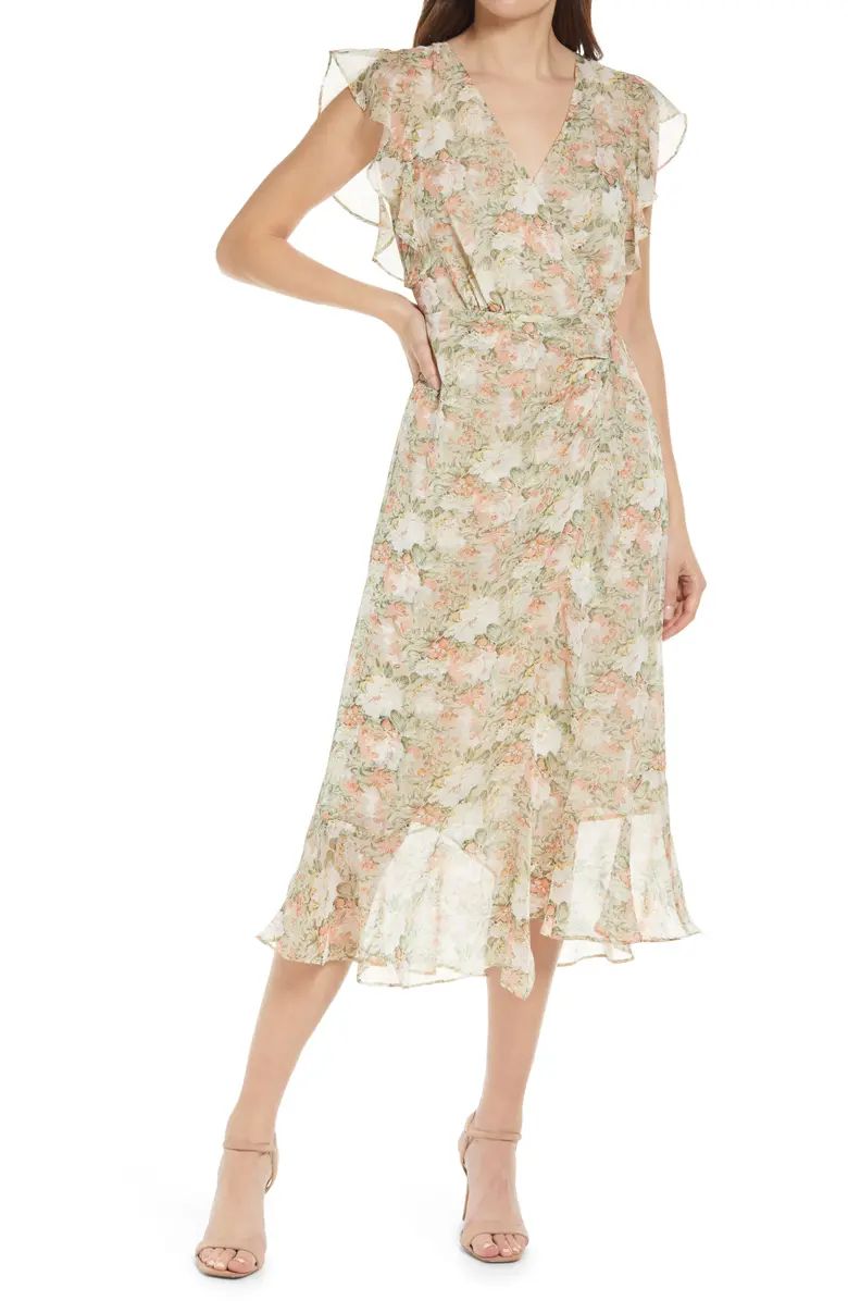 FLORET STUDIOS Floral Surplice Neck Midi Dress | Nordstrom | Nordstrom