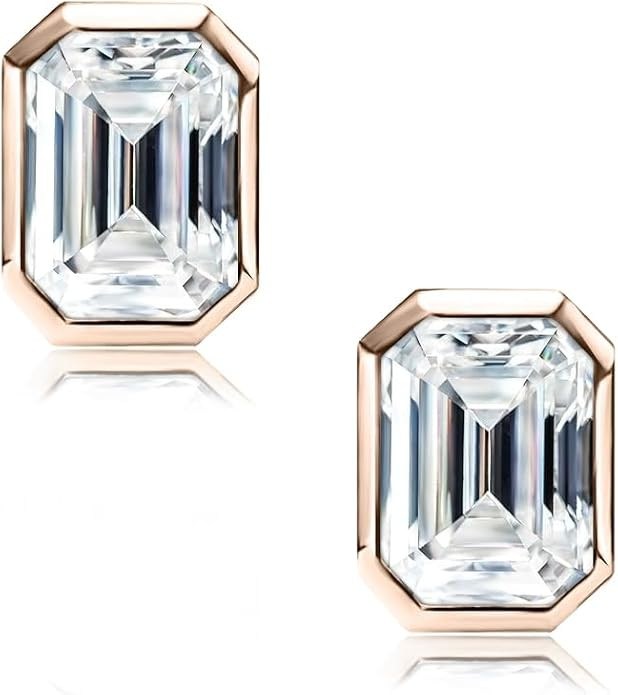 4.0ct Total Emerald Cut Cubic Zirconia CZ Earrings Stud / 18K Gold Plated Sterling Silver | Amazon (US)
