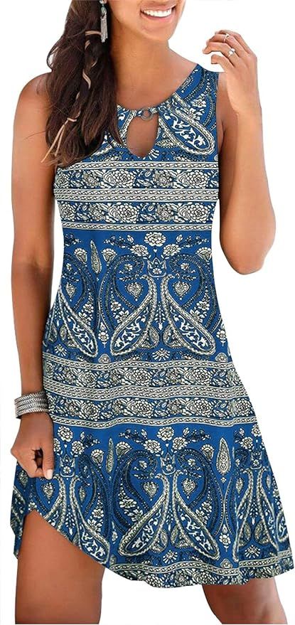 ETCYY Summer Dresses for Women 2023 Trendy Boho Floral Print Cover Up Crew Neck Sleeveless Sundre... | Amazon (US)