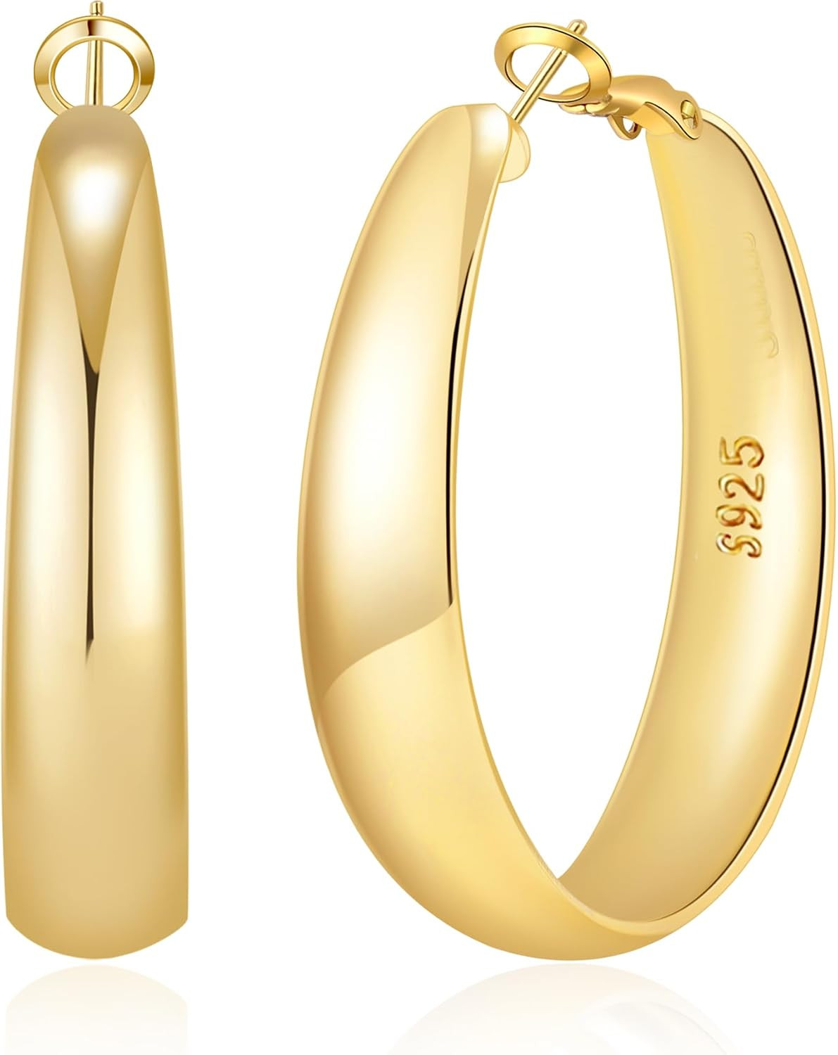 5-8mm Tapered Design Thick Large Hoop Earrings for Women Trendy Hypoallergenic 925 Sterling Silver Post 14K Gold Hoop Earrings Non Tarnish Lightweight Big Chunky Gold Hoops 30/40/50/60MM | Amazon (US)