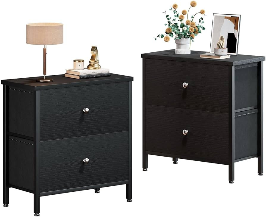 BOLUO Black Nightstands Set of 2, 2 Drawer Dresser for Bedroom Night Stand Small Nightstands End ... | Amazon (US)