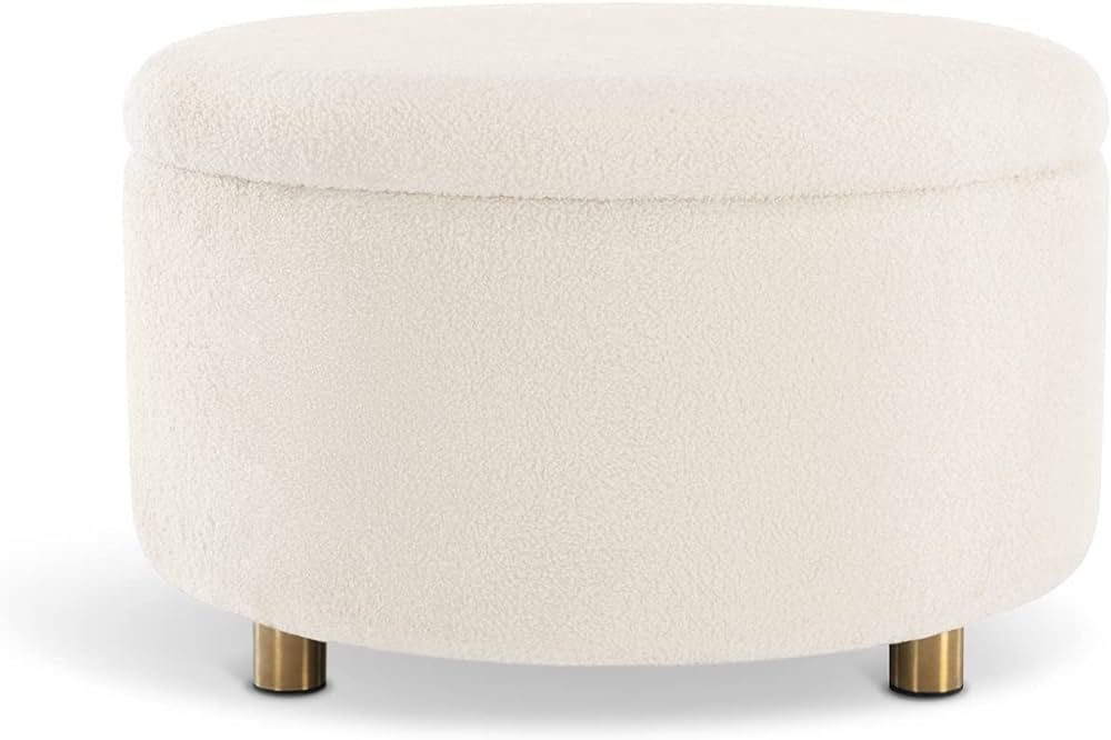 Modern Round Ottoman Footrest Stool - Luxurious Button Tufted Covered Seat w/Removable Top for St... | Amazon (US)