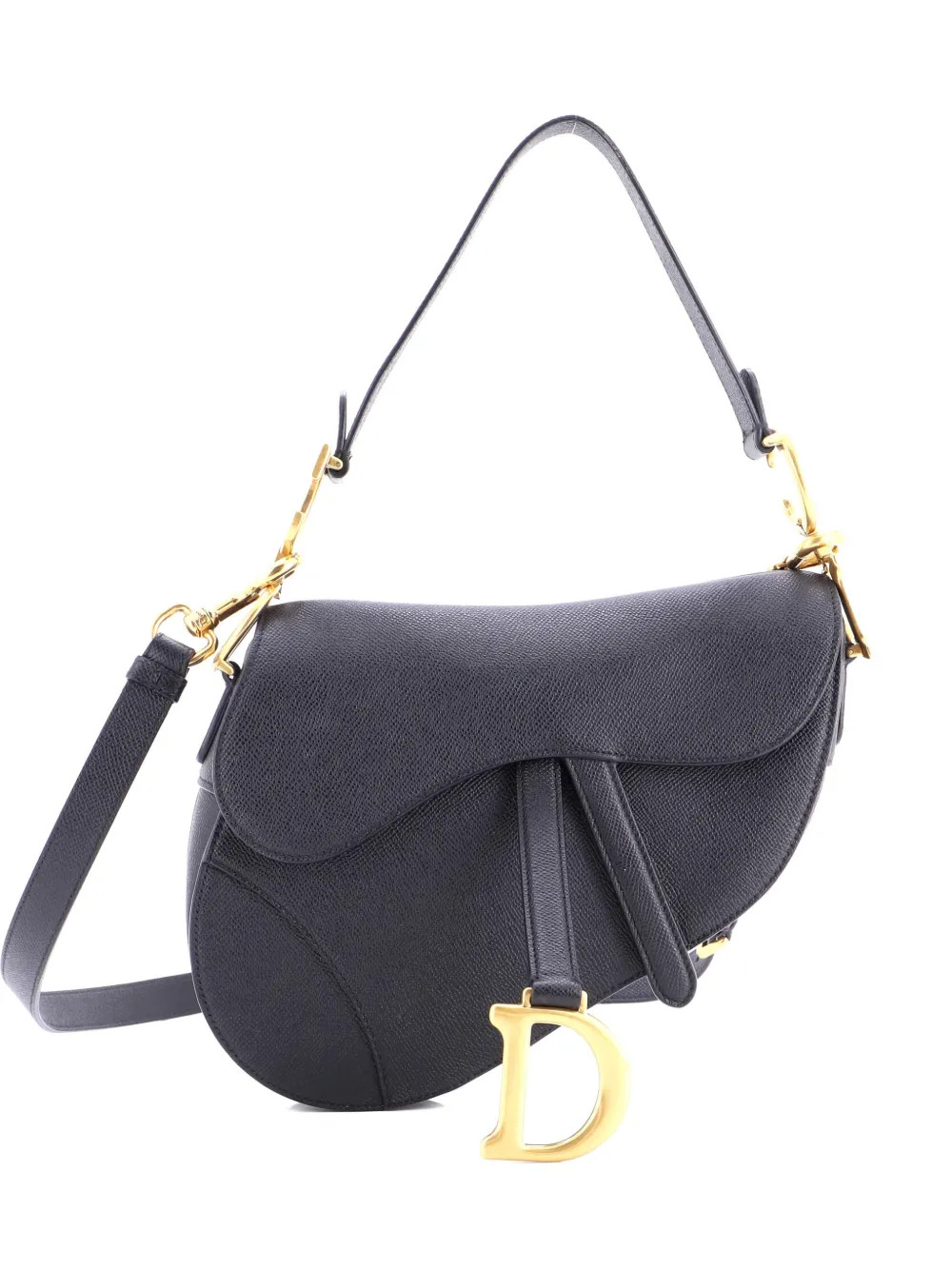 Christian Dior Pre-Owned Saddle Handbag with Strap Leather Medium shoulder bag - Black | Farfetch Global