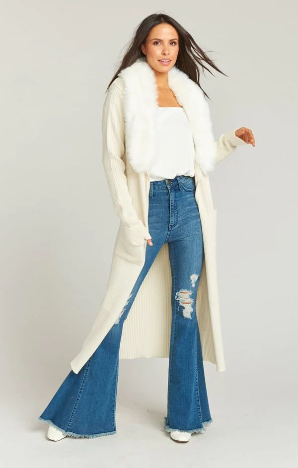 Lombardi Long Cardi ~ Silver Rib Knit with Faux Fur | Show Me Your Mumu