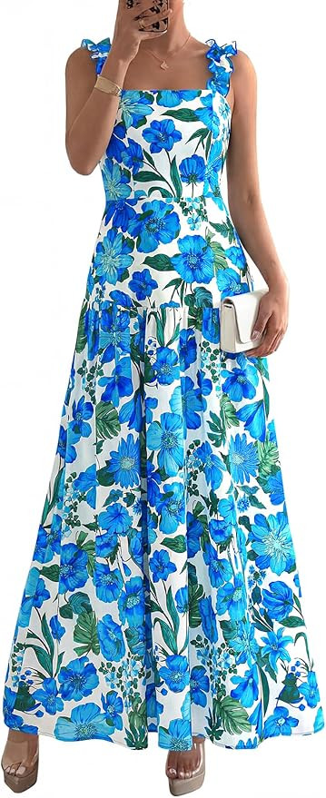 BTFBM Dresses for Women Summer 2026 Formal Sleeveless Smocked Floral Long Wedding Guest Dress Par... | Amazon (US)