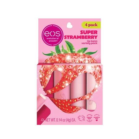eos Super Strawberry Lip Balm Variety Pack, Made for Sensitive Skin, 0.14 oz, Pack of 4 | Walmart (US)