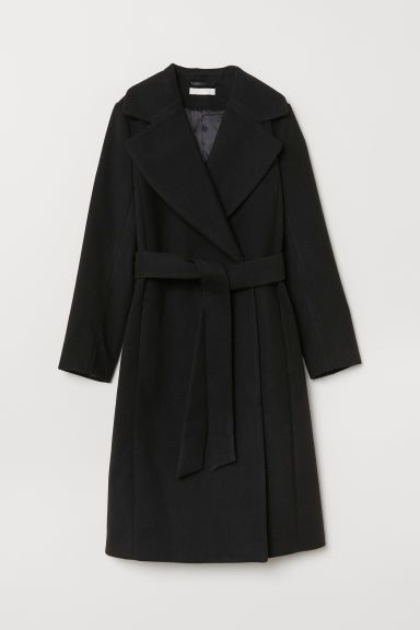 H & M - Coat with Tie Belt - Black | H&M (US + CA)