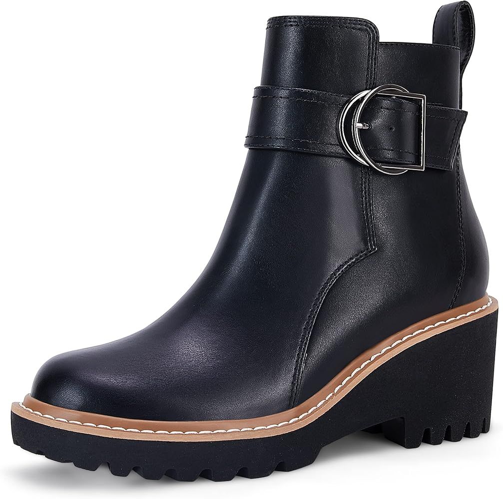 Coutgo Womens Platform Ankle Boots Lug Sole Chunky Block Heel Booties Side Zipper Comfort Fashion... | Amazon (US)