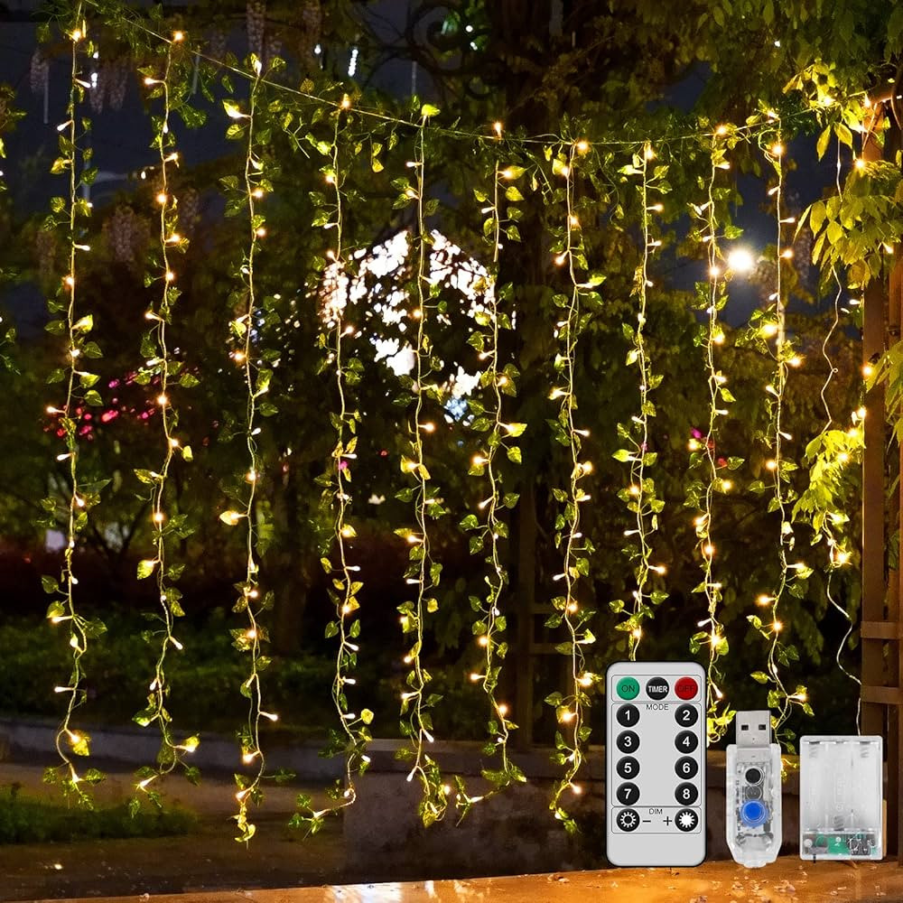Ivy for Bedroom， 12 Total 240 LED Curtain String Lights， Fake Plant Rattan Hanging Garland fo... | Amazon (US)