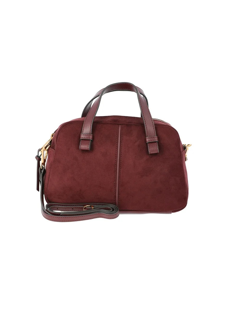 Time and Tru Women's Faux Suede Mini Satchel Bag with Crossbody Strap, Burgundy - Walmart.com | Walmart (US)
