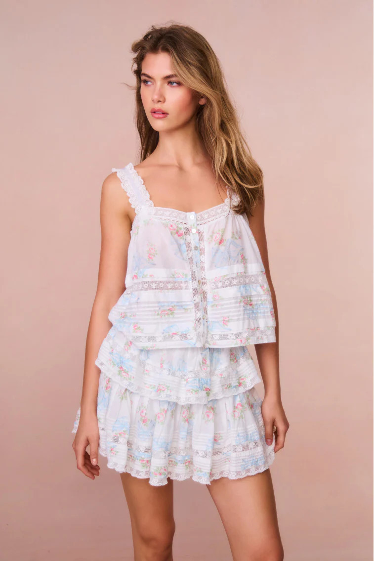 Ruffle Mini Rosa Beaux Skirt - PASTEL BLUE / XL | LoveShackFancy