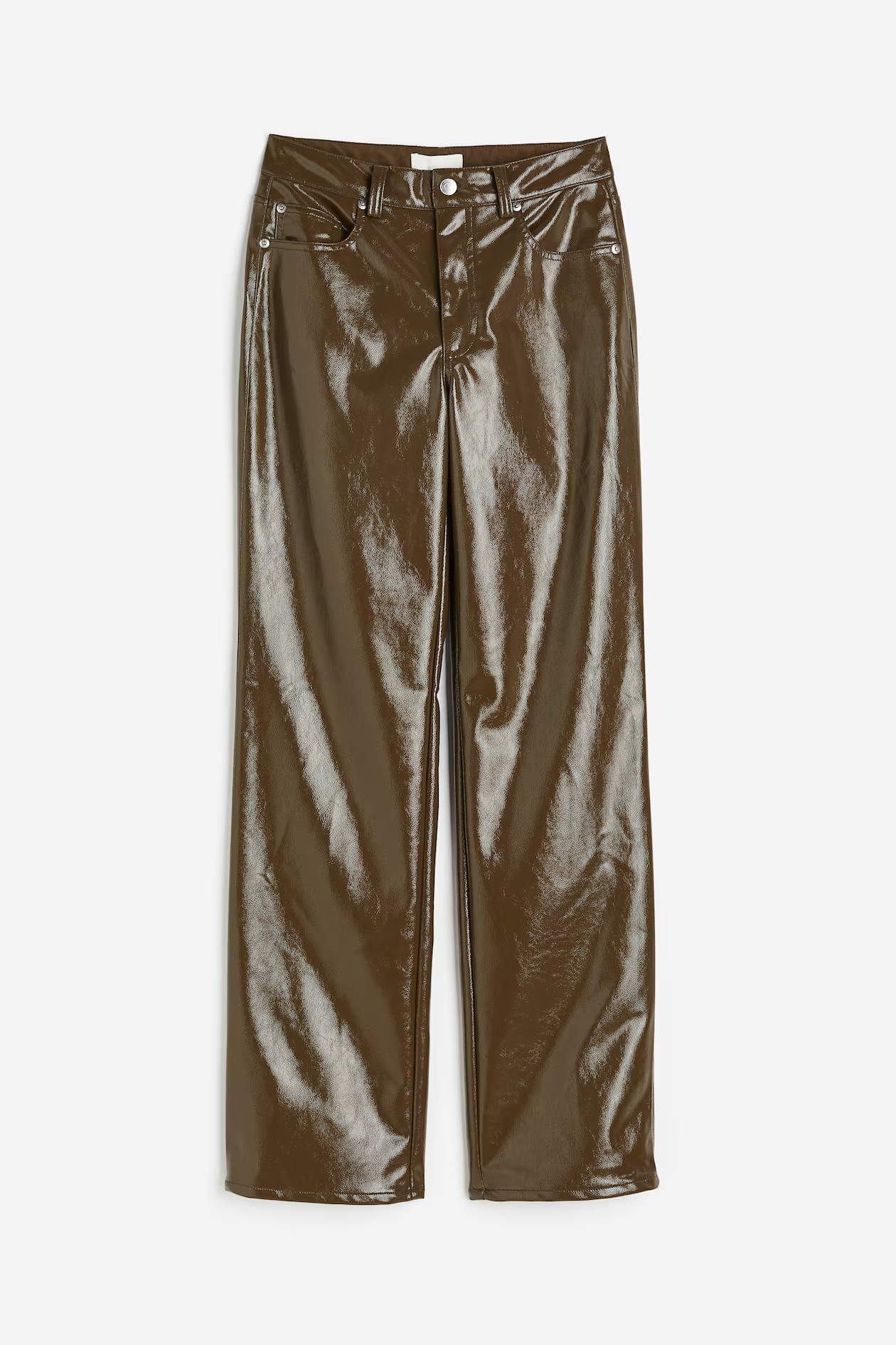 Beschichtete Hose - Hoher Bund - Lang - Dunkles khakigrün - Ladies | H&M AT | H&M (DE, AT, CH, NL, FI)