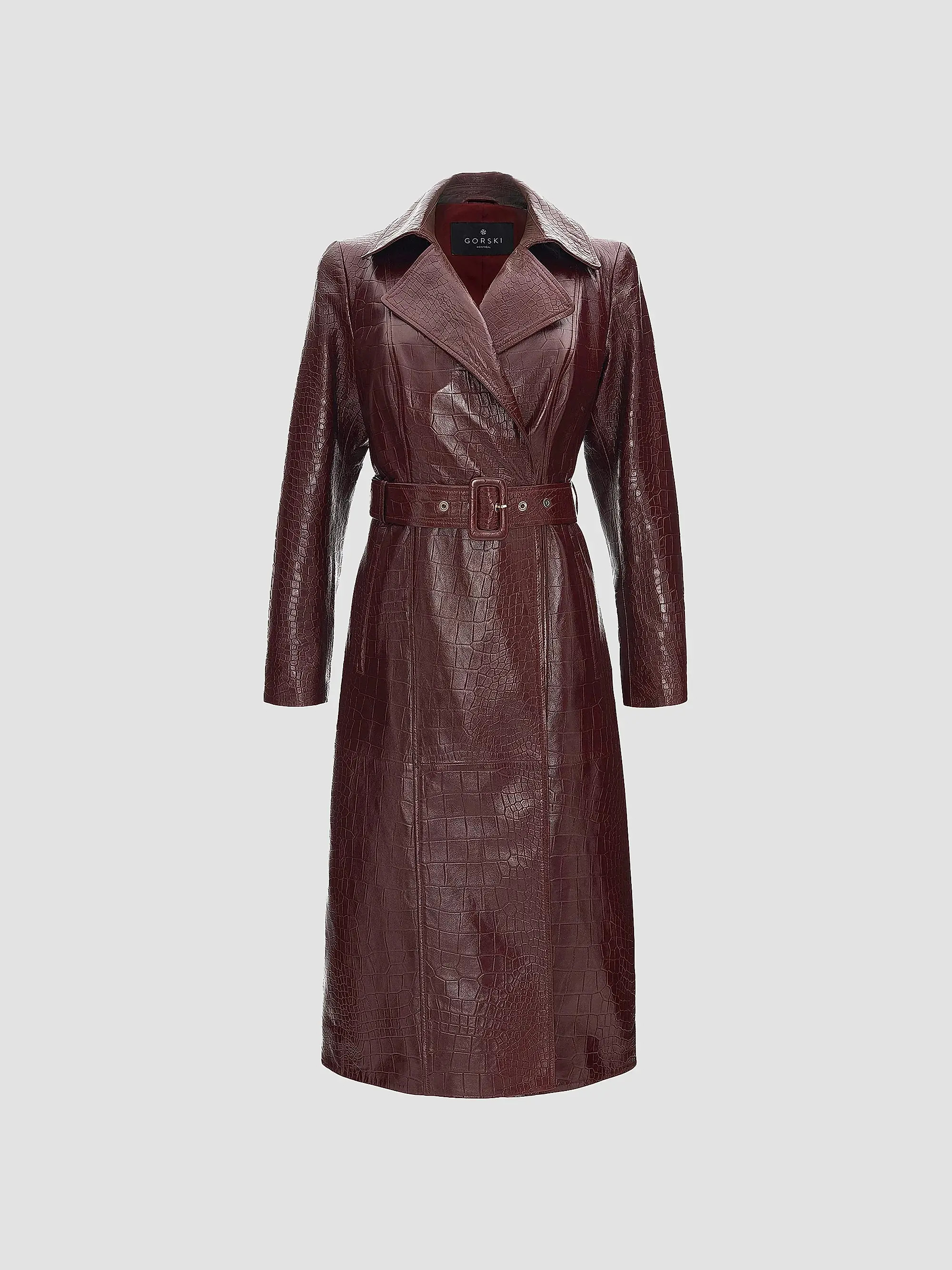 Select Nappa Leather Croco Embossed Trench Coat with Belt | Saks Fifth Avenue
