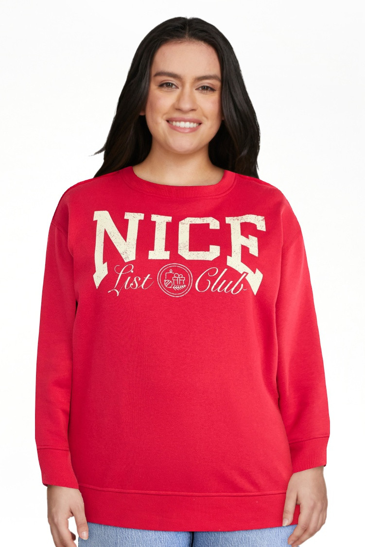 Terra & Sky Women's Plus Size Nice List Club Graphic Sweatshirt with Long Sleeves, Sizes 0X-4X | Walmart (US)