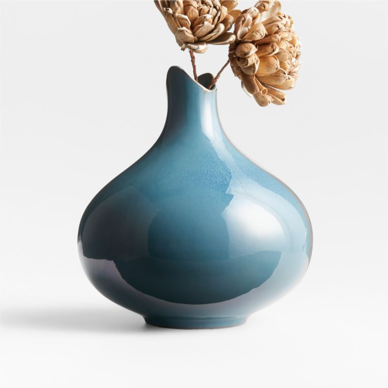Etten Dark Blue Ceramic Vase 10" + Reviews | Crate & Barrel | Crate & Barrel