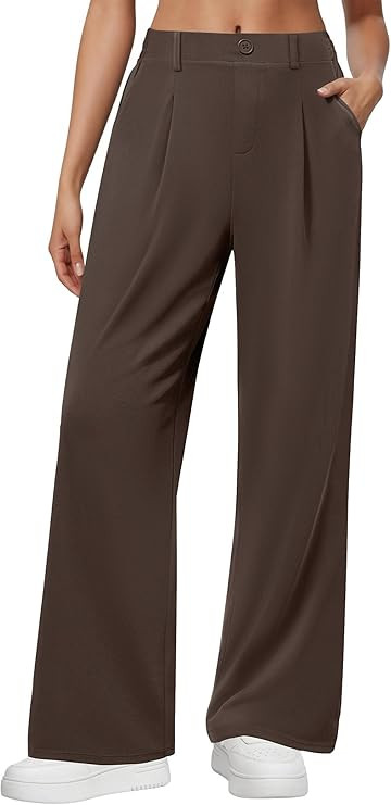 Wide Leg Dress Pants for Women, Pull on Elastic Stretchy Work Pants High Waisted Casual Slacks wi... | Amazon (US)