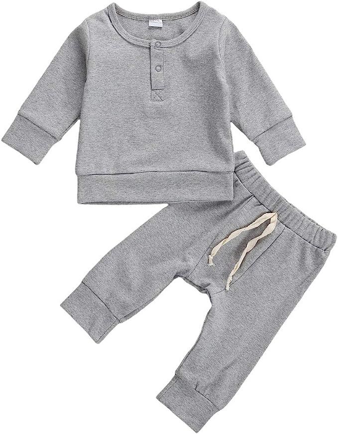Baby Unisex Pajamas, Top with Pants Set 2 Piece Outfit, Organic Cotton Clothing Set for Infant Ba... | Amazon (US)