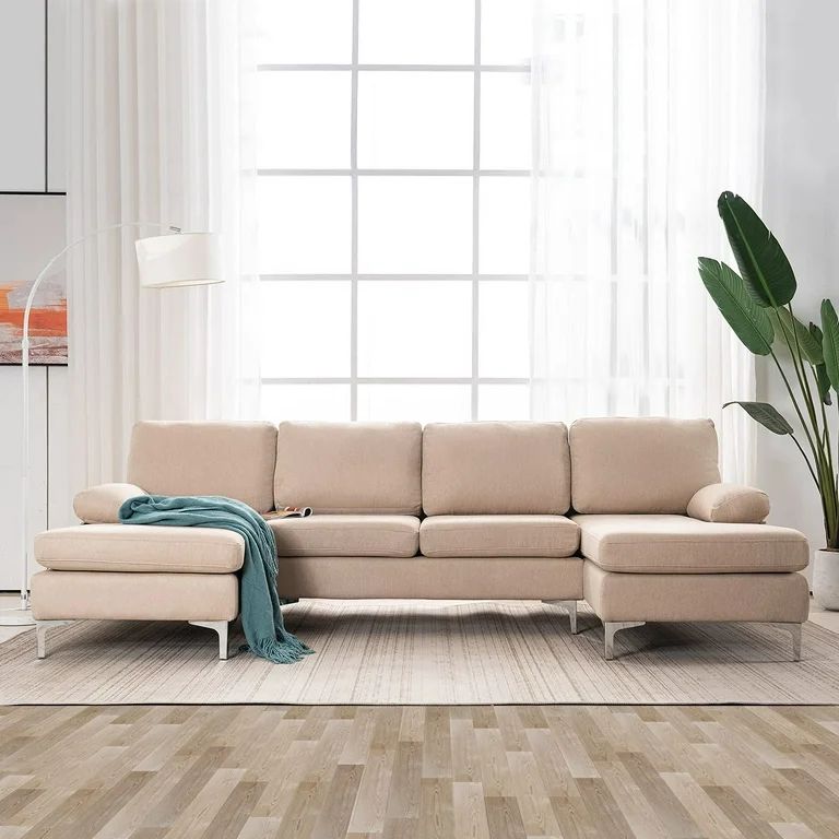 Mellcom Linen U-Shape Sectional Sofa, Fabric Couch for Living Room Apartment, Beige | Walmart (US)