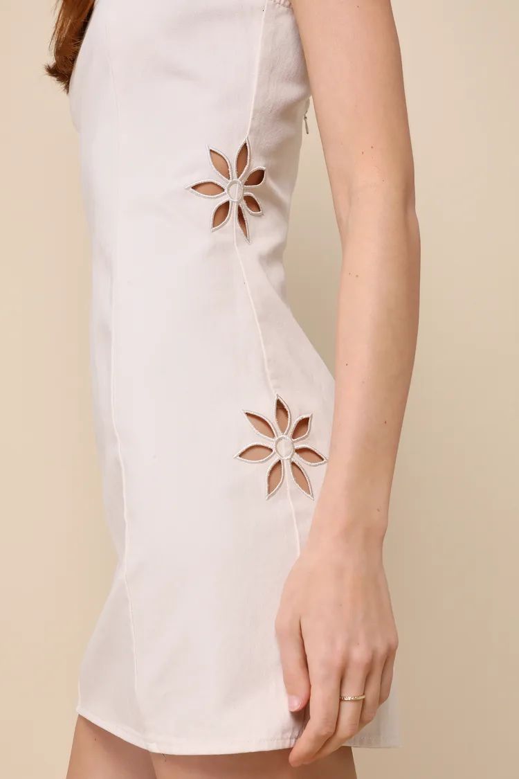 Daytime Delights Cream Cotton Twill Cutout Flower Mini Dress | Lulus