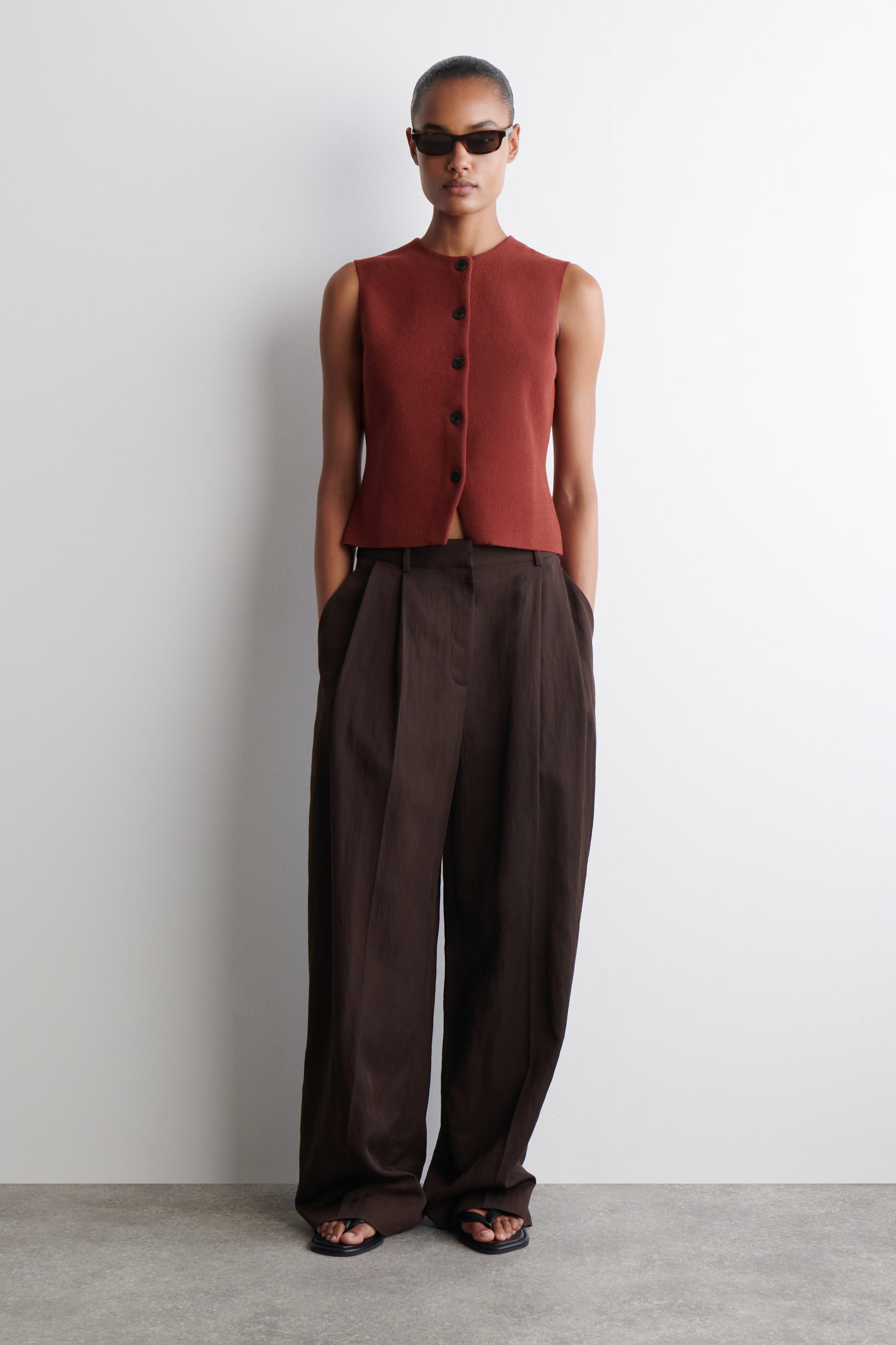 KNITTED COTTON WAISTCOAT - DARK RED | COS | COS UK