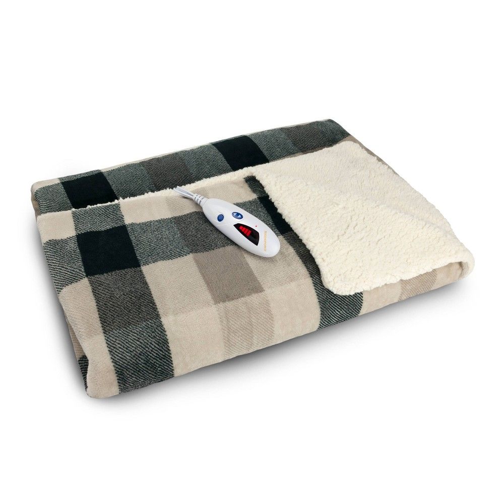 Velour and Sherpa Electric Throw Blanket Black Plaid - Biddeford Blankets | Target