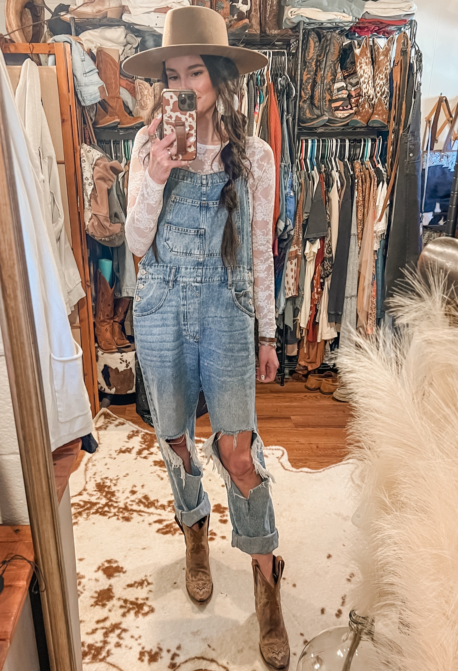 Hat - GigiPip
Lace top - Marshall’s
Tank - American Eagle
Overalls - Free People
Earrings - Shein 
Boots - Lane

#LTKStyleTip #LTKFindsUnder100 #LTKMostLoved