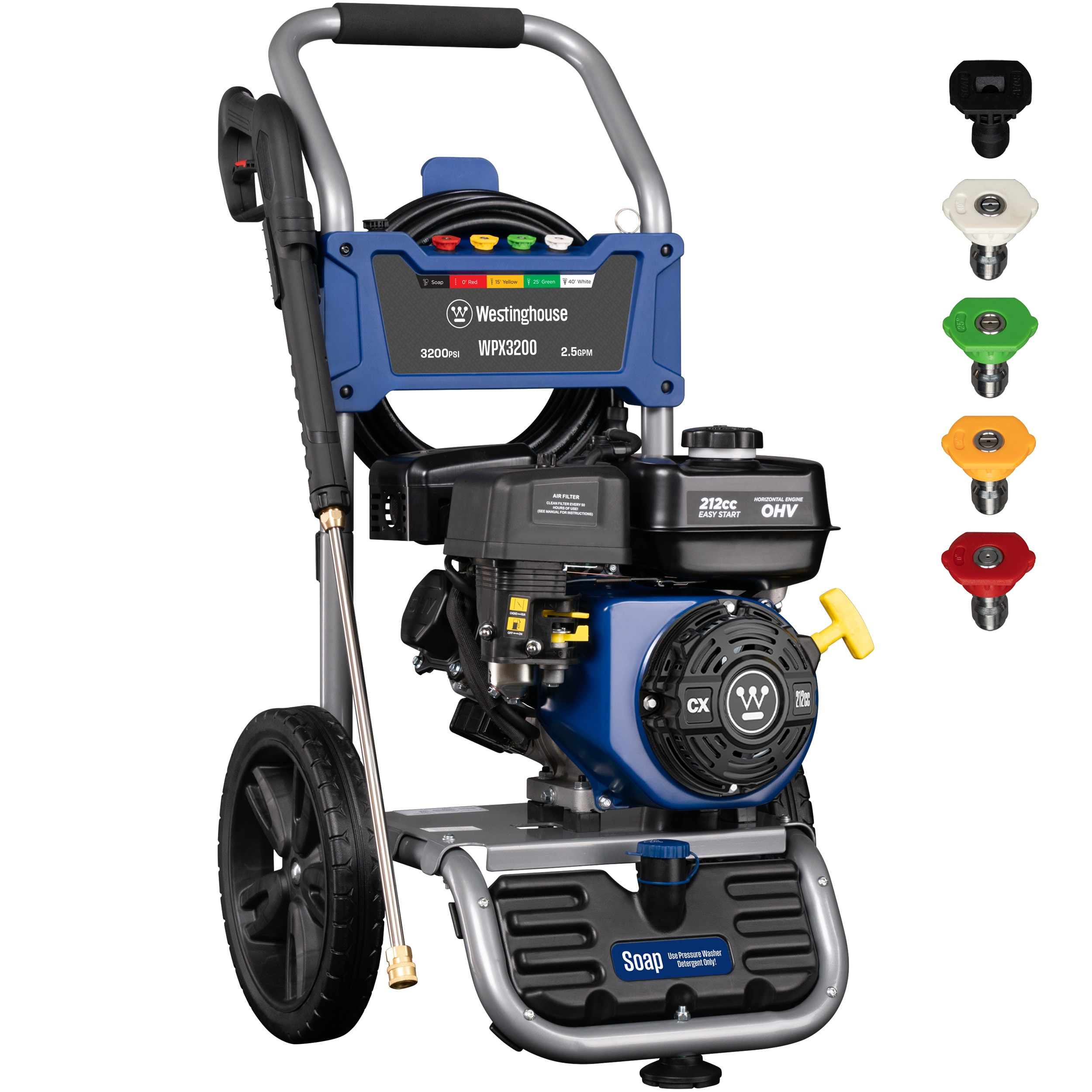 Westinghouse 5 Nozzles + Soap Tank Included 3200-PSI 2.5-GPM Cold Water Gas Pressure washer with 5.0 Spray Tips one_size in Black | WPX3200 | Lowe's