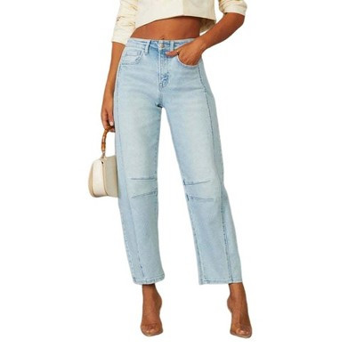 Garvee Women's High Waisted Barrel Jeans Wide Leg Baggy Cropped Ankle Pants Stretch Denim Relax Fit Trousers Light Blue XL | Target