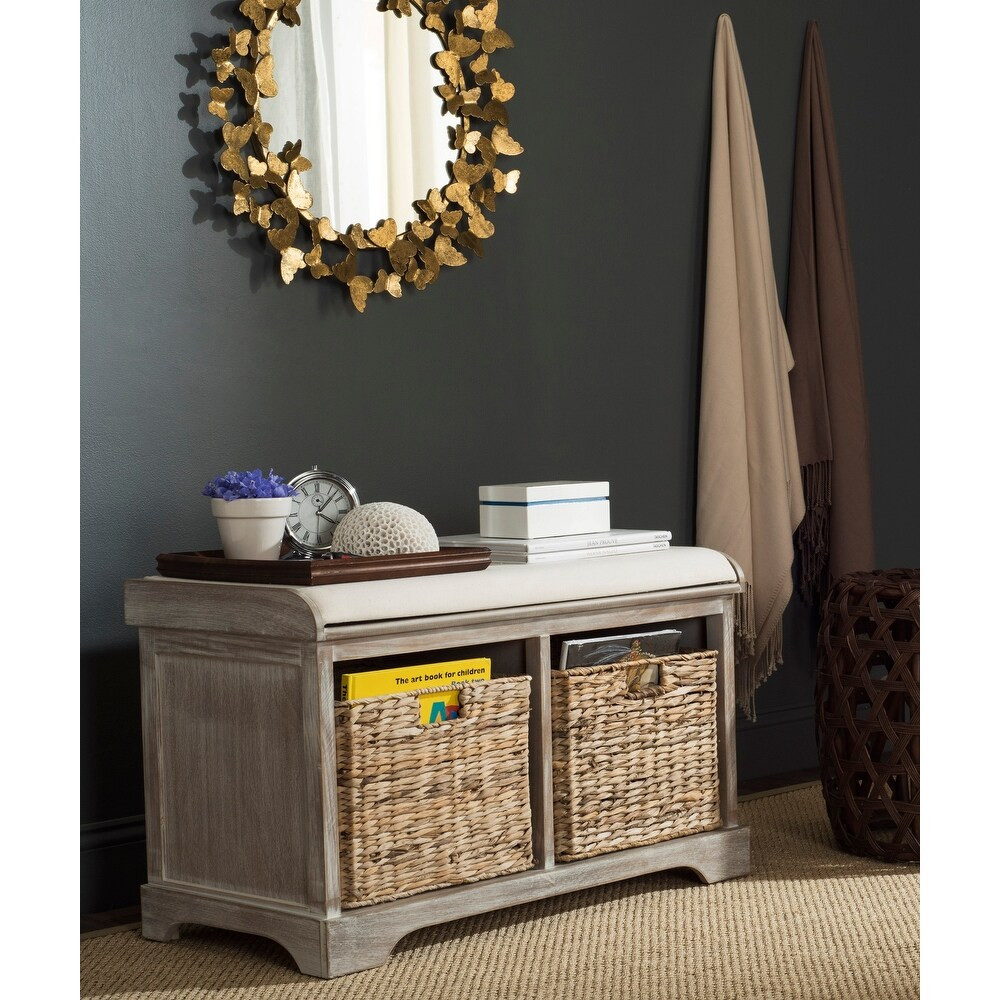 Safavieh Freddy Winter Melody Wicker Storage Bench - 33.5" x 16.1" x 19.9" (Pine/MDF/Wicker - Pine/W | Bed Bath & Beyond