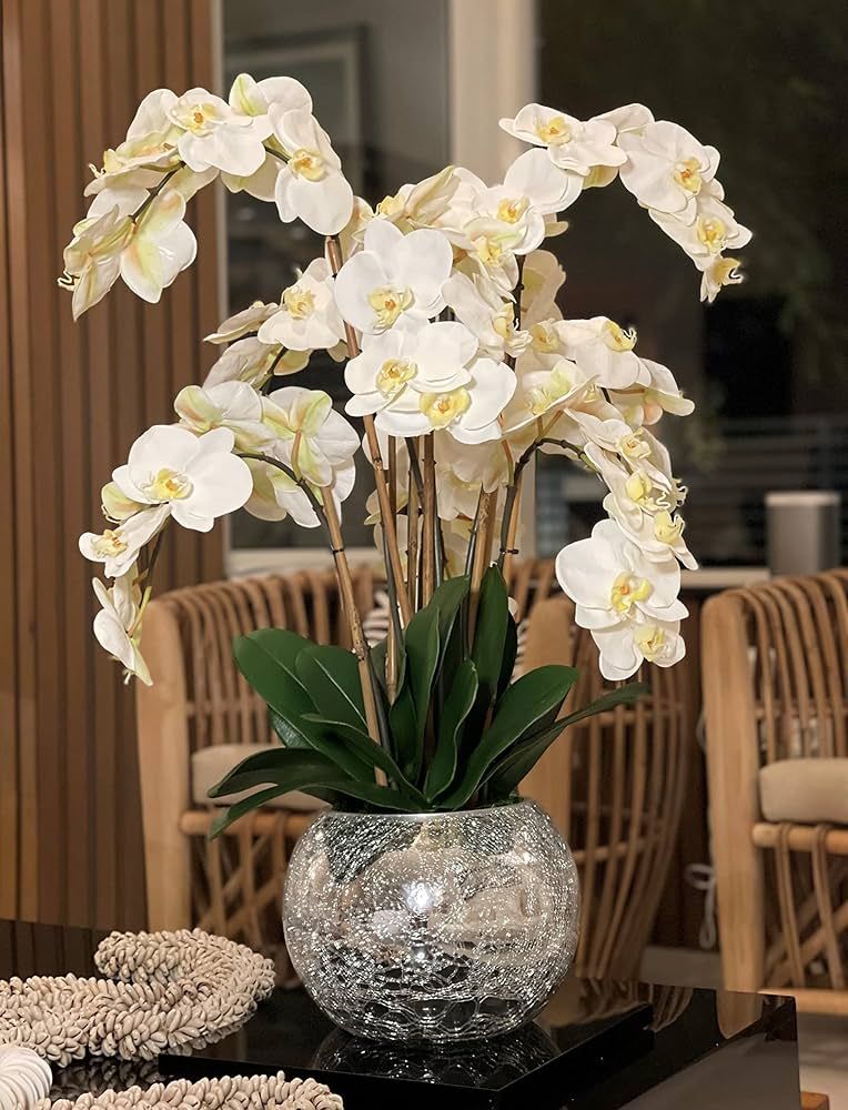 Phalaenopsis Orchids in Crackled Mirror Vase (White) | Amazon (US)