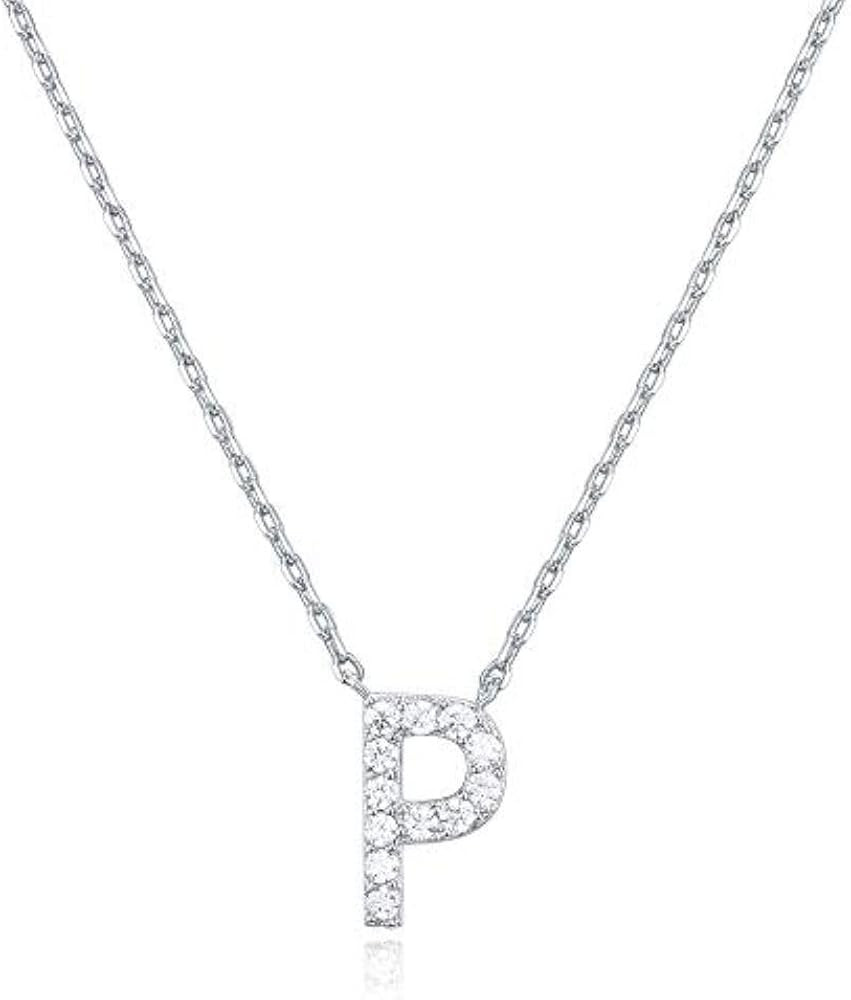 PAVOI 14K White Gold Plated Cubic Zirconia Initial Necklace | Letter Dainty Necklaces for Women | Amazon (US)