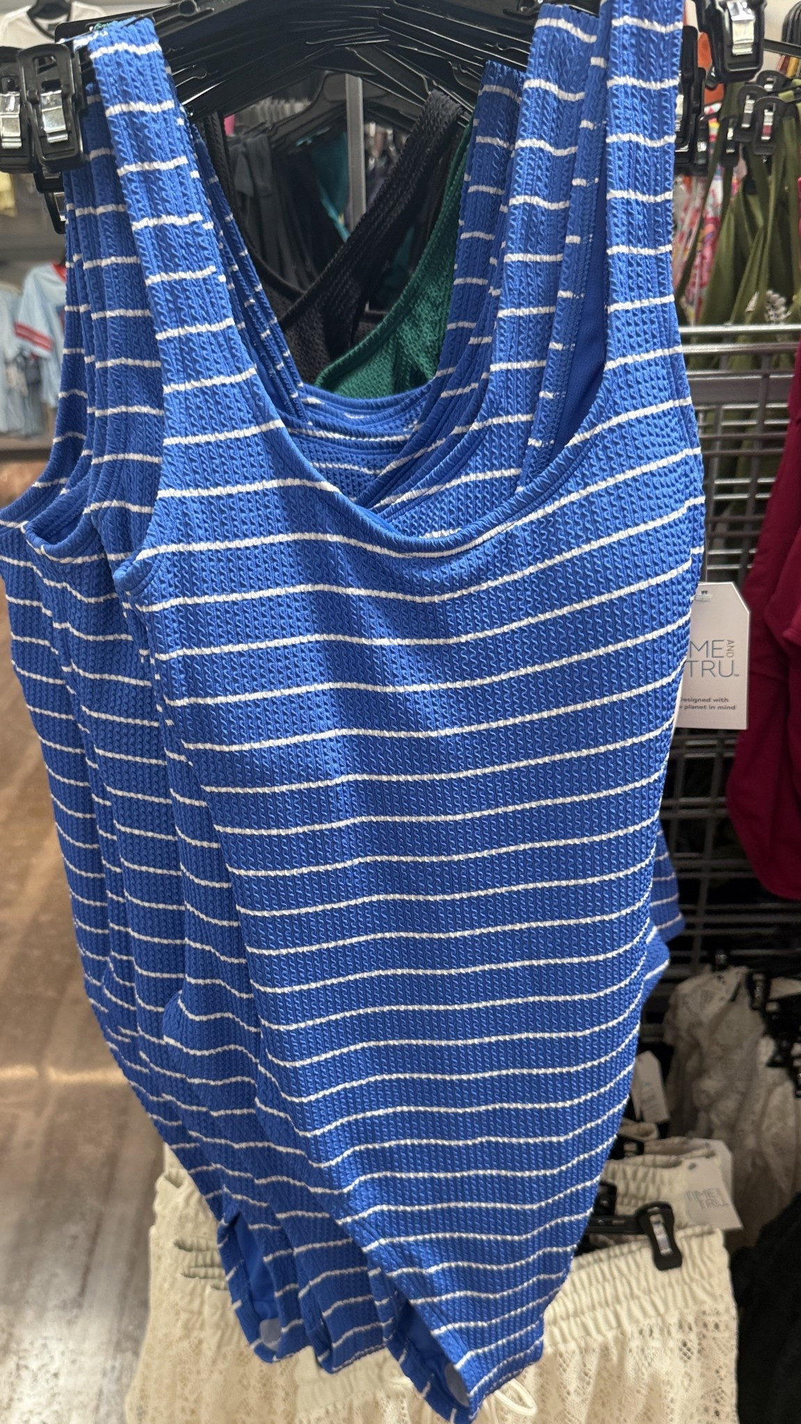 Blue white stripe swimsuit with straps one piece 

Women's and Women's Plus Pique Striped Square Neck One Piece Swimsuit

#LTKSwim #LTKFindsUnder50 #LTKPlusSize