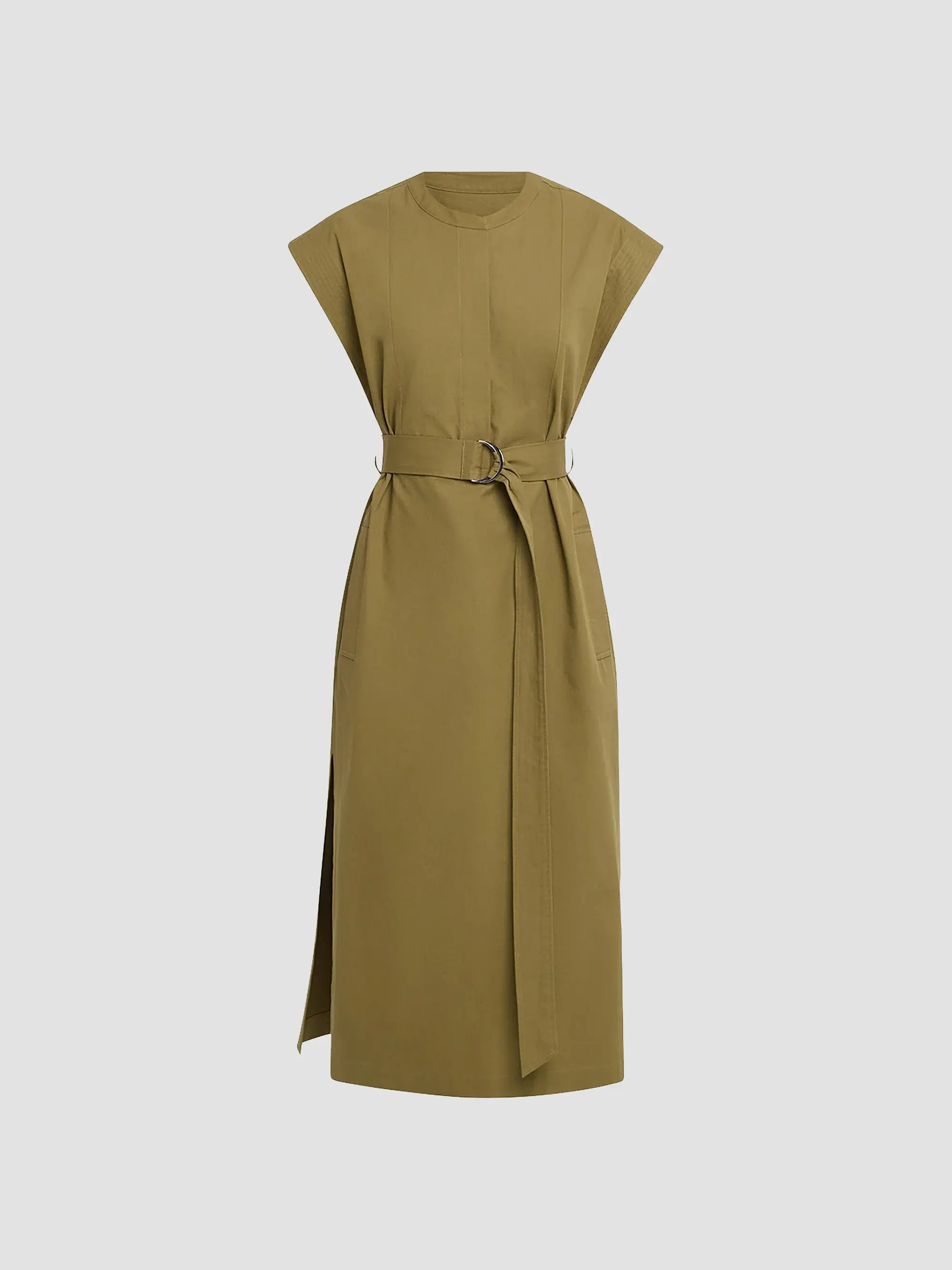 Argent Belted Cap-Sleeve Cotton Twill Midi-Dress | Saks Fifth Avenue | Saks Fifth Avenue