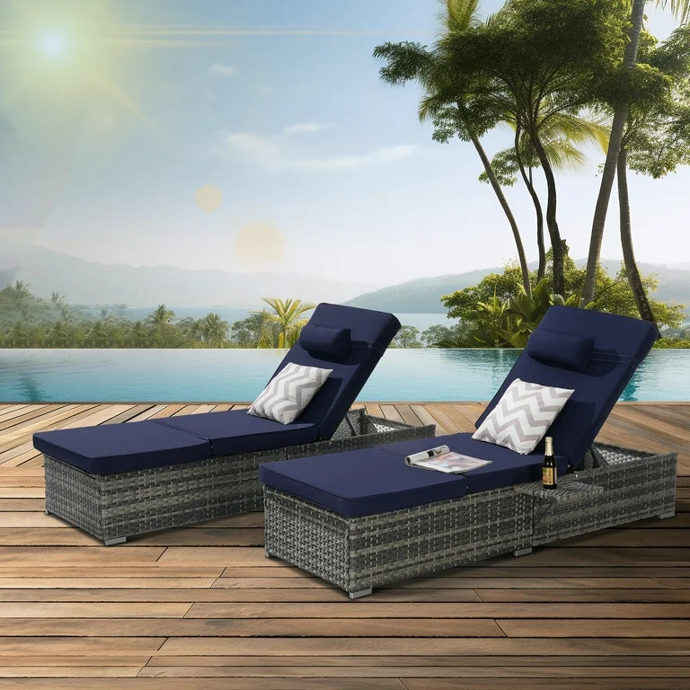 Seizeen 2pcs Chaise Lounge Chair, Rattan Wicker Outdoor Lounge Chair for Patio Poolside, All-weat... | Walmart (US)