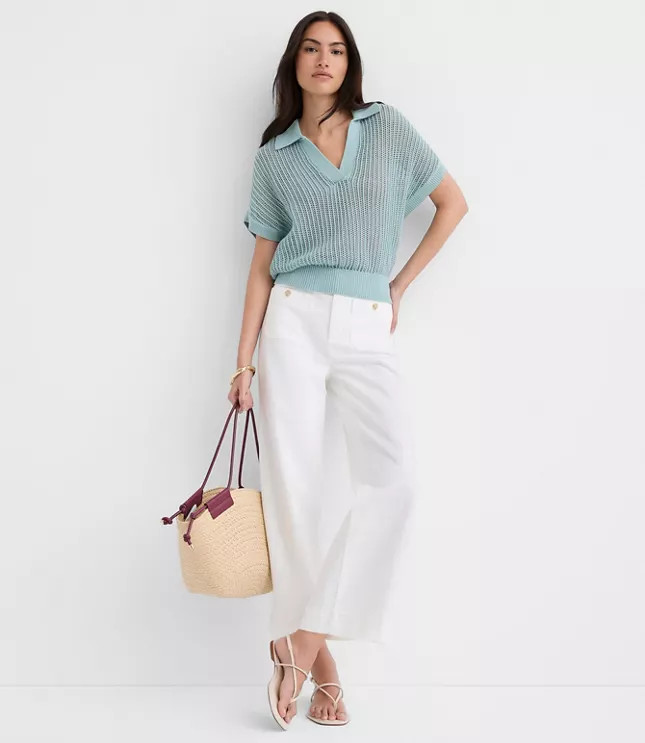 Collared Mesh Stitch Wedge Sweater | LOFT